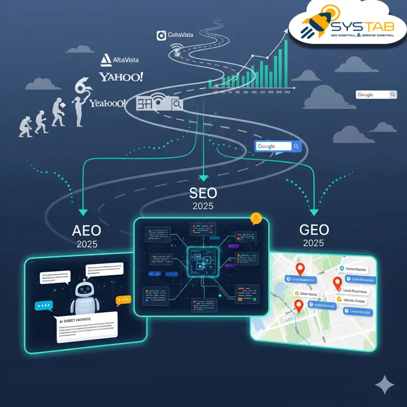 SEO, AEO, and GEO in 2025 | SysTab India